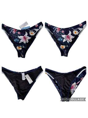 Cupshe Womens Floral Bikini Bottom XL Swimwear Swim Beach Navy Blue Pink Floral